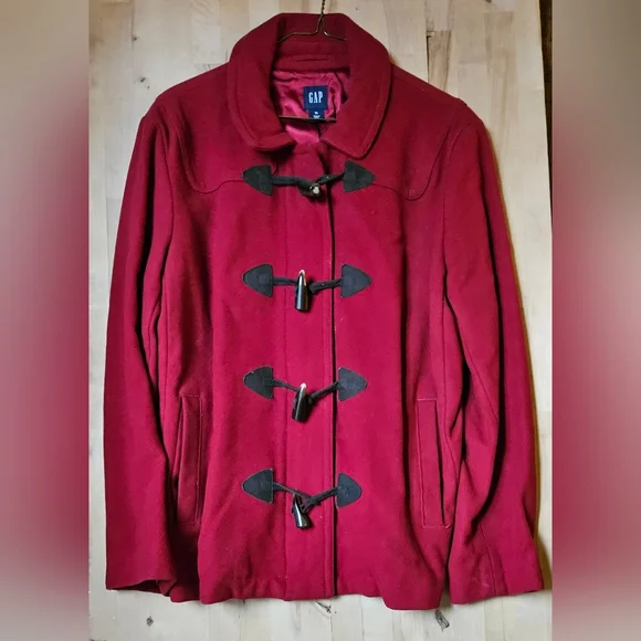 Gap Raspberry Red Wool Blend Duffle Coat. Size XL, Shell 78% Wool - Picture 1 of 8